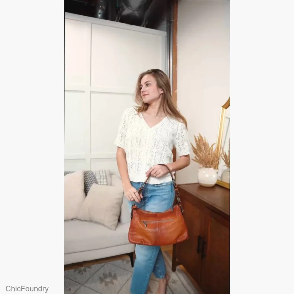Genuine Leather Hobo Shoulder Bag with Adjustable Strap, Top Handle